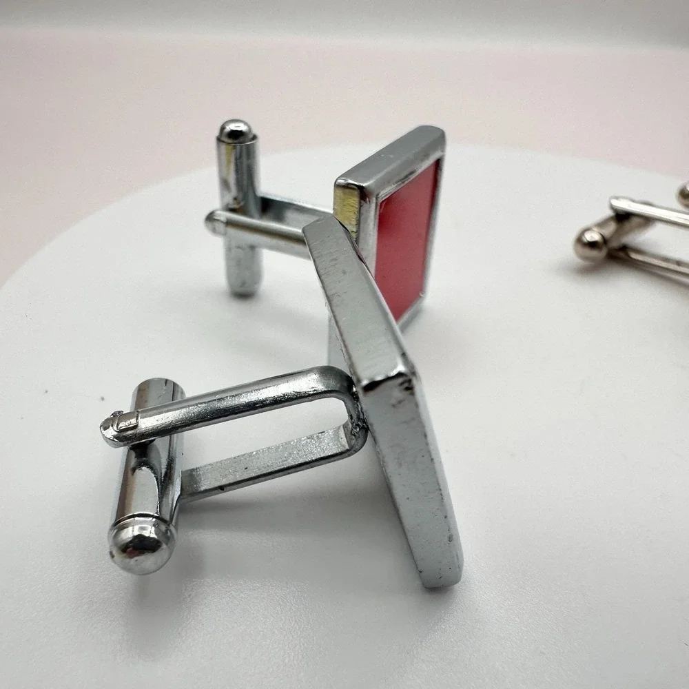 Vintage 80s Paul Smith Style Multi Stripe & Red Enamel Cufflinks Set Lot Jewelry